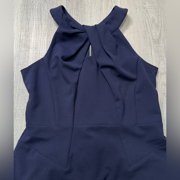 EUC NY&Co. Navy Blue Pleated Neck Sleeveless Dress Size S. Back Silver Full Zip - Picture 4 of 9